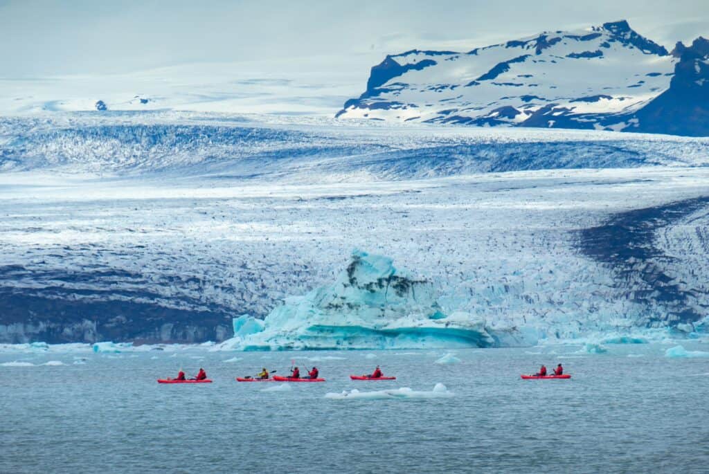 Excursion en kayak sur la lagune glaciaire de Jokulsárlón
