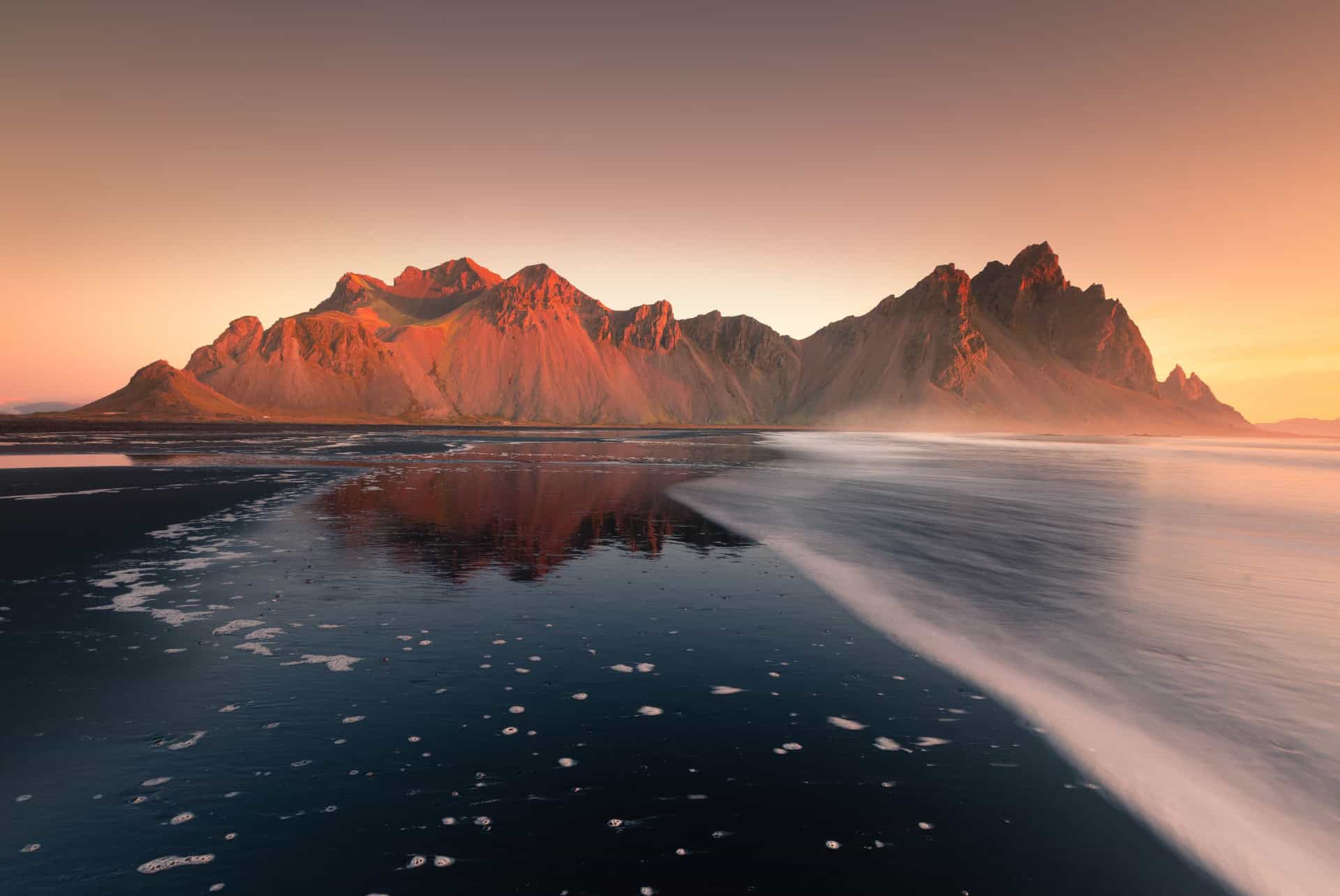 plage stokksnes coucher de soleil