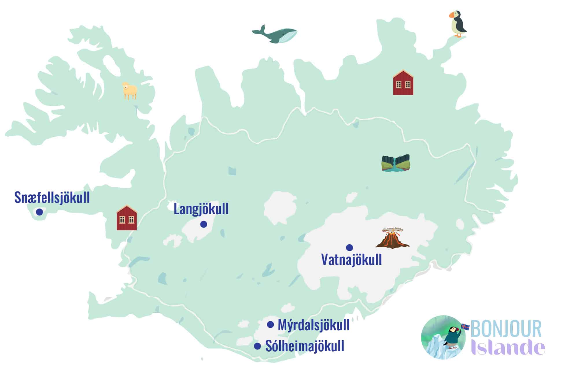 map glaciers islande